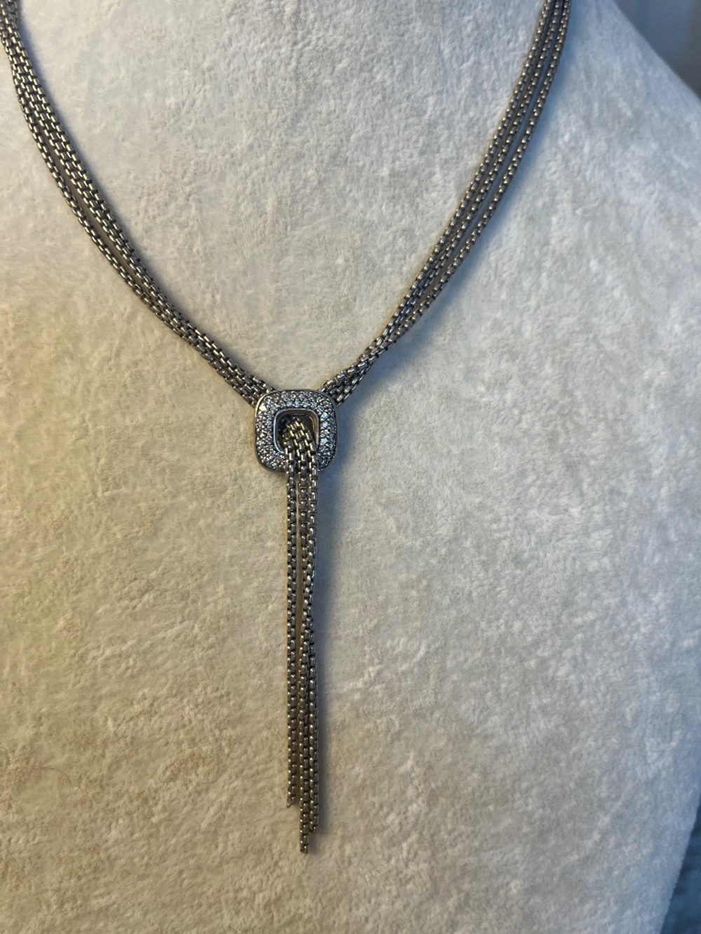 David Yurman Silver/Pave Diamond Lariat Necklace